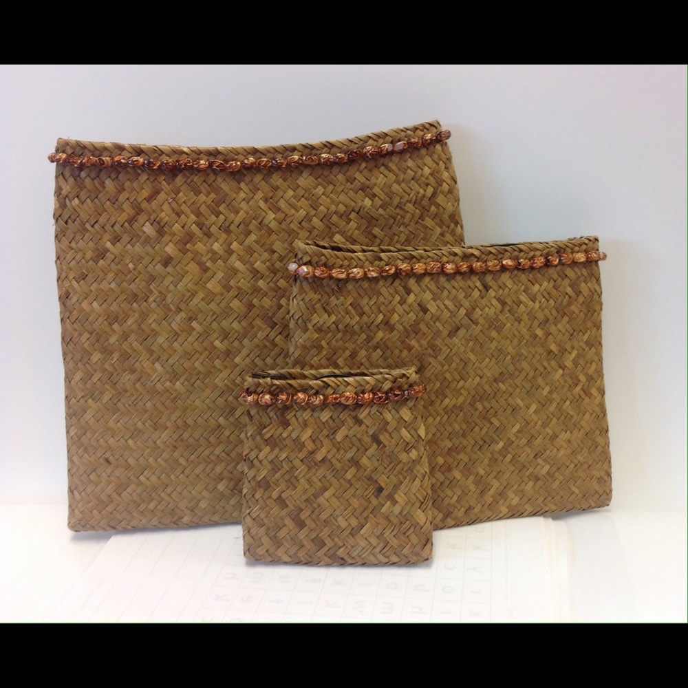 Vintage Brown Clutch Straw Bags Woven Shell
